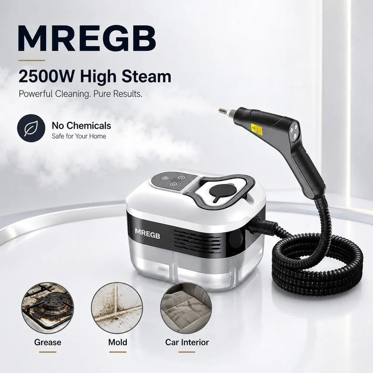 MREGB Handheld Steam Cleaner High-Temperature Pressurized Portable Steamer Fast Heat-Up Deep Cleaning Tool with Accessories for Car Detailing Kitchen Grease Bathroom Tile Floor Multi Surface Home Appliance Wash Equipment