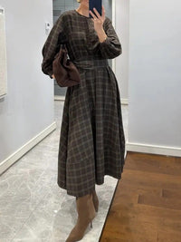 Women's Plaid Print Long Sleeve Dress | Silver Fox Sales