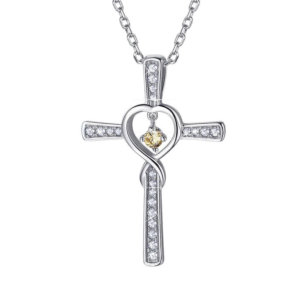 Infinity Love God We Trust Christian Cross Birthstone Crystal Pendant Necklace Colour Gems Zircon Heart | Silver Fox Sales