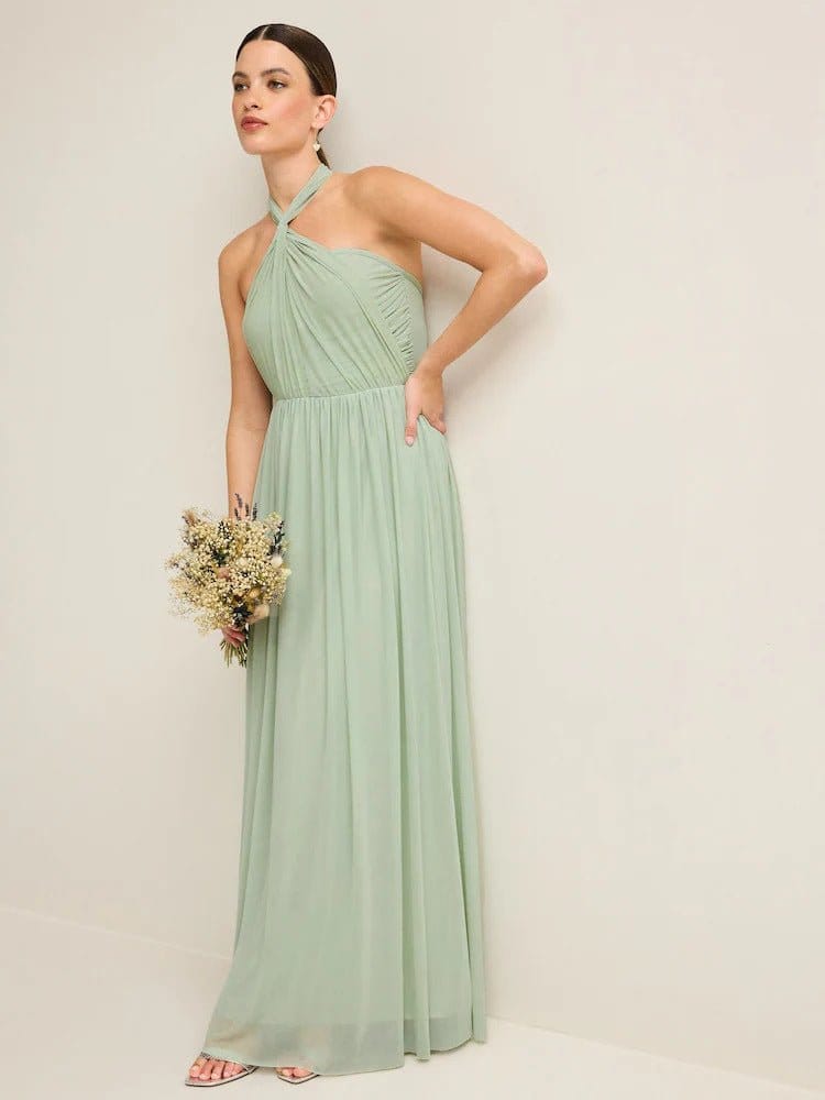 Pleated Solid-Colored Strap Three-Way Dress | Silver Fox Sales