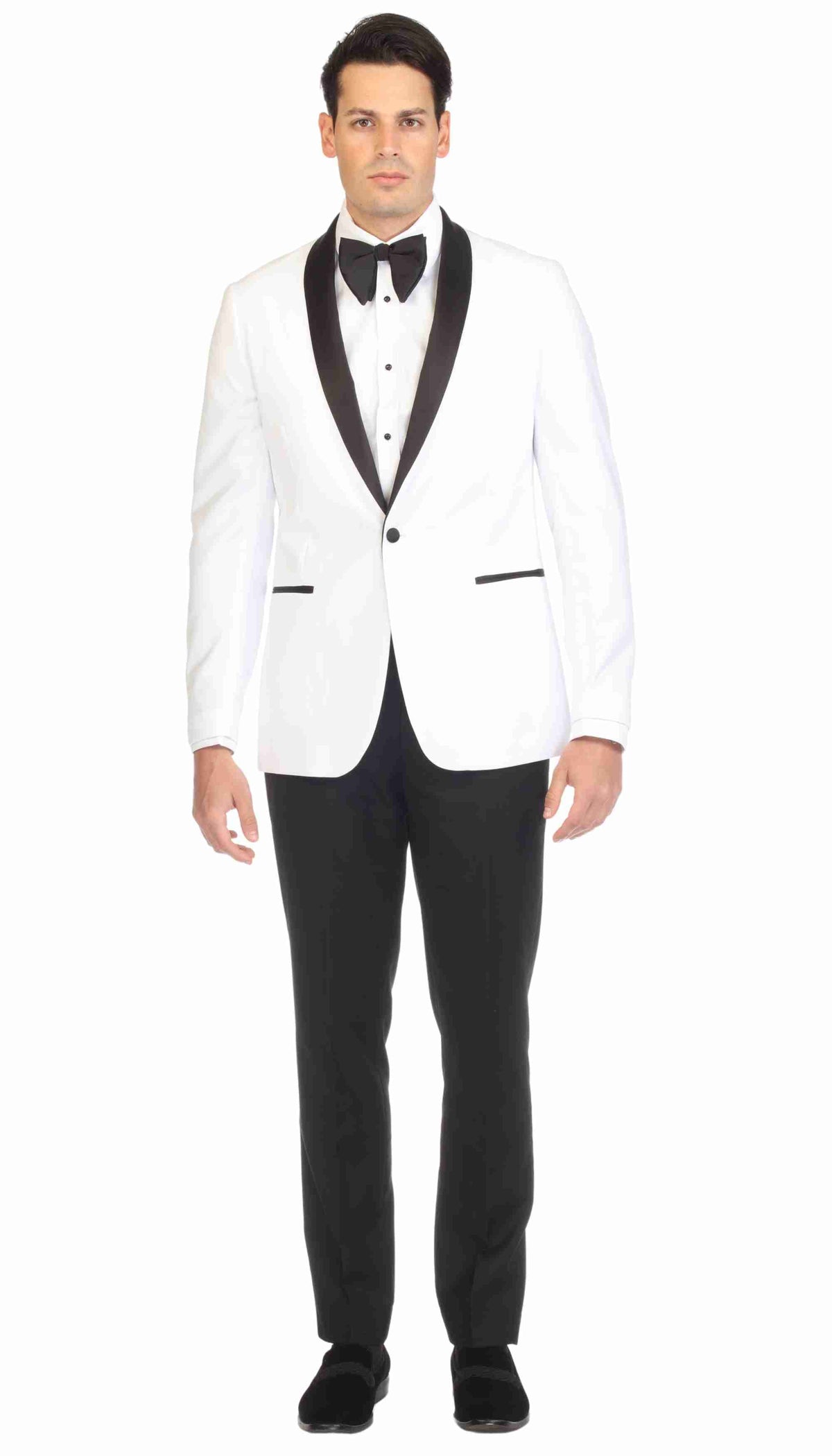 Men's White & Black Shawl Lapel Tuxedo – Slim Fit 2 Piece Suit | Ferrecci Reno