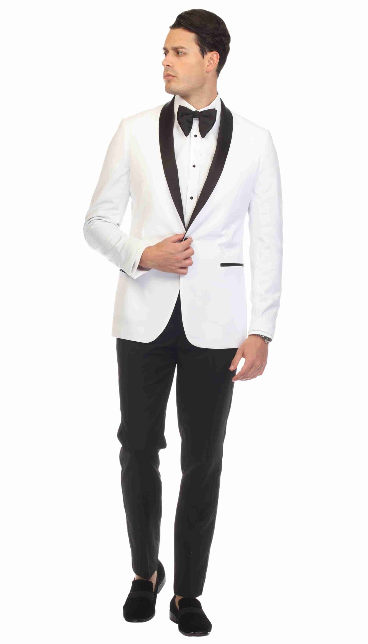 Men's White & Black Shawl Lapel Tuxedo – Slim Fit 2 Piece Suit | Ferrecci Reno