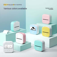 Portable mini label printer for students in various colors on display.