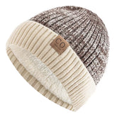 New Unisex Two-Tone Winter Hats Add Fur Lined Men and Women Fashion Warm Beanie Cap Casual Winter Knitted Hats