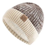New Unisex Two-Tone Winter Hats Add Fur Lined Men and Women Fashion Warm Beanie Cap Casual Winter Knitted Hats
