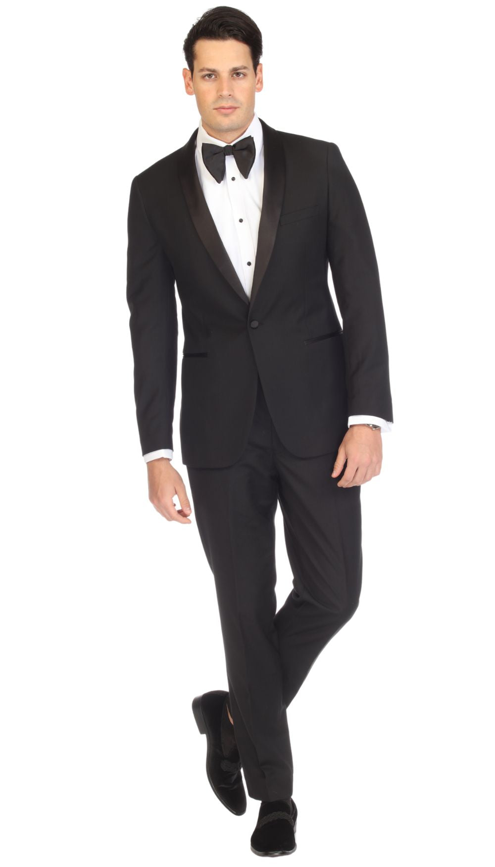 Men's Black Shawl Lapel Tuxedo – Slim Fit 2 Piece Suit | Ferrecci Reno