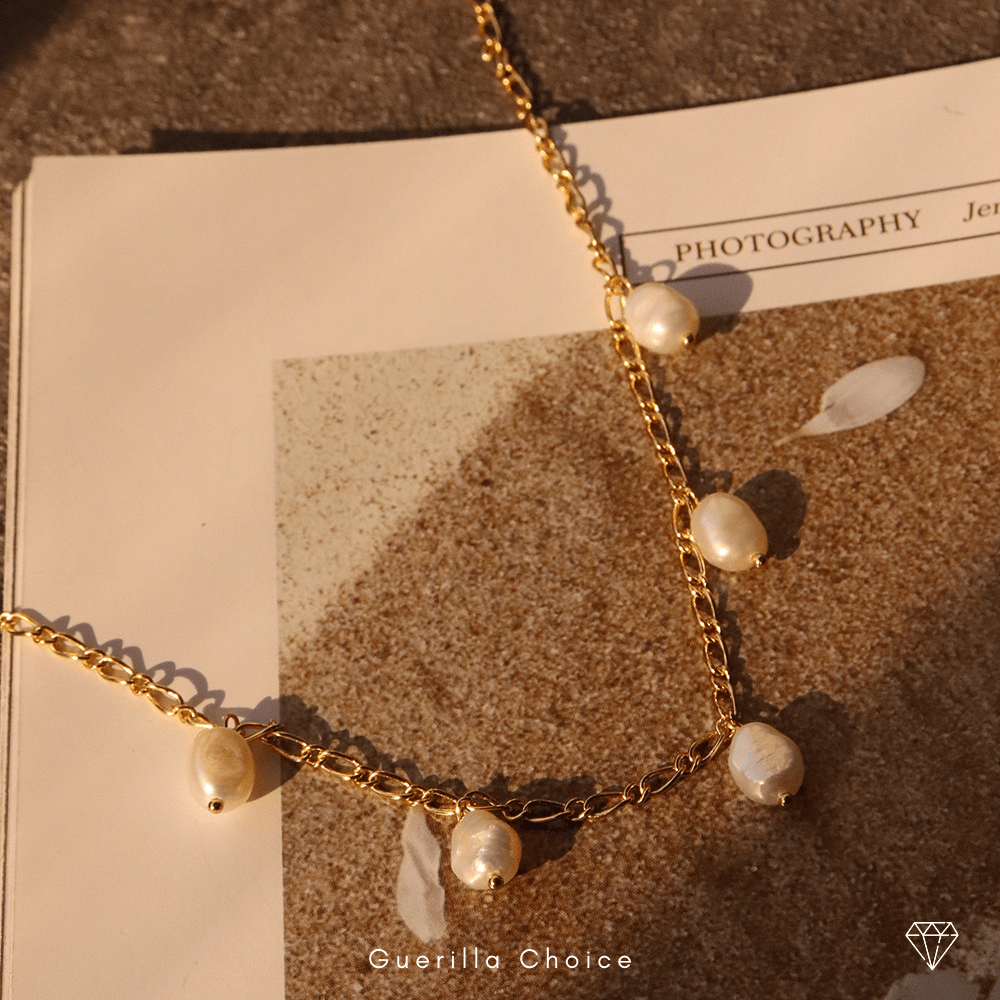 Pearl Charm Necklace, 18K Gold Plated | Silver Fox Sales