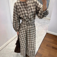 Women's Plaid Print Long Sleeve Dress | Silver Fox Sales