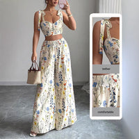 womens pyjama set printed camisole with floral design and comfortable pants for stylish sleepwear.