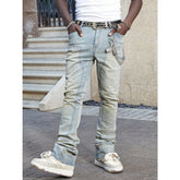 Young person wearing Shanxi stretchy slim straight pants with stylish belt and sneakers.