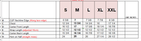 Size chart for ladies sexy lingerie including measurements for cup, chest, length, and hem.