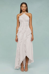 Ruffled Pleated Halterneck Dress Summer Irregular Hem Dresses Party Club Evening Gown Clothing | Silver Fox Sales