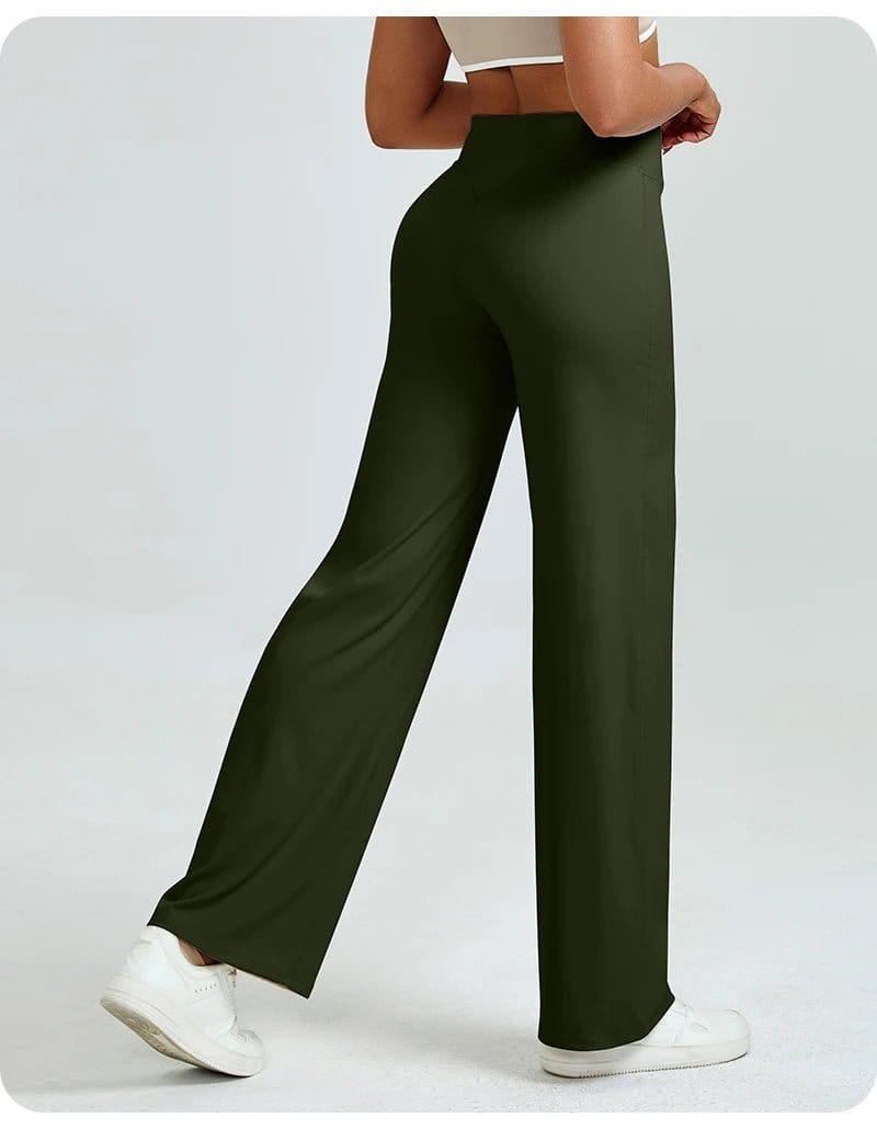 High-Waisted Straight Leg Yoga Pants for Women - Butt Lifting Loose Fit Workout Trousers for a Slimming Effect