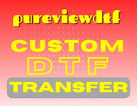 Custom DTF heat press transfer design featuring bright yellow text on a vibrant red background.
