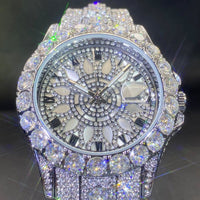 Men's high-end diamond-encrusted hip-hop watch in luxurious silver and sparkling details.