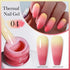 Thermal Nail Gel with gradient finish, showing pink color change and nail application method, UV color change nail polish.