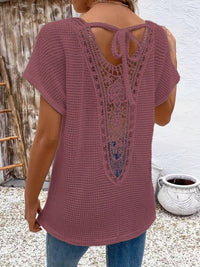 Womens Lace-Panel V-Neck Fashion T-Shirt | Silver Fox Sales