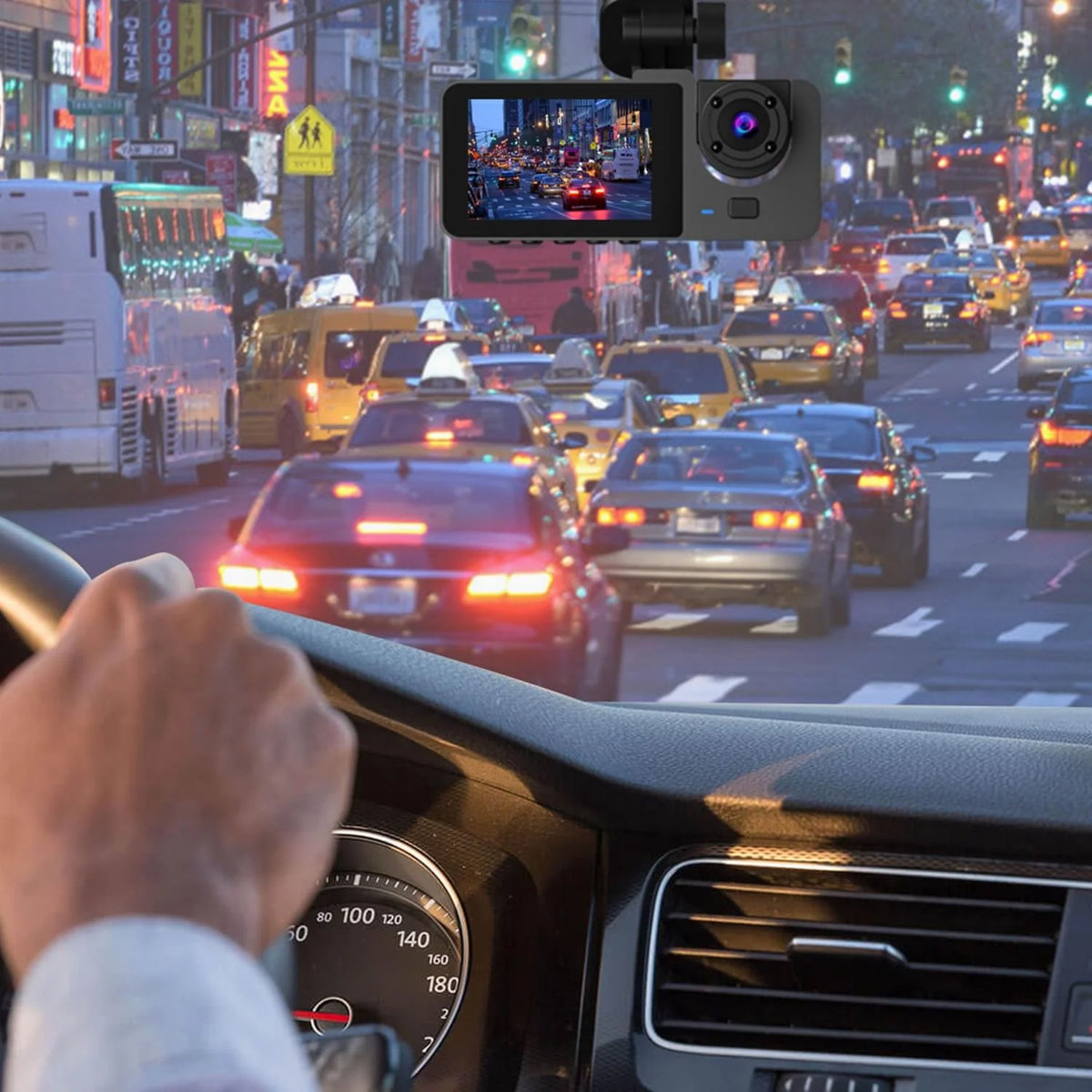 3-Channel Dash Cam with Front, Interior & Rear Cameras, 32GB Card