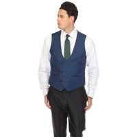 Indigo double breasted vest set worn with dress shirt – view 2