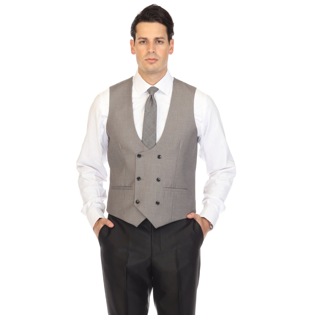 Grey double breasted vest set worn with dress shirt – view 2