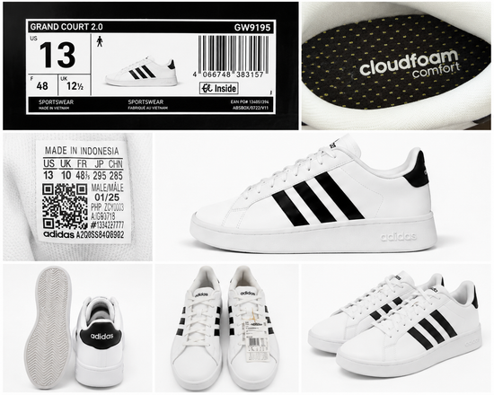 Size 13 - adidas Grand Court 2.0 White Black