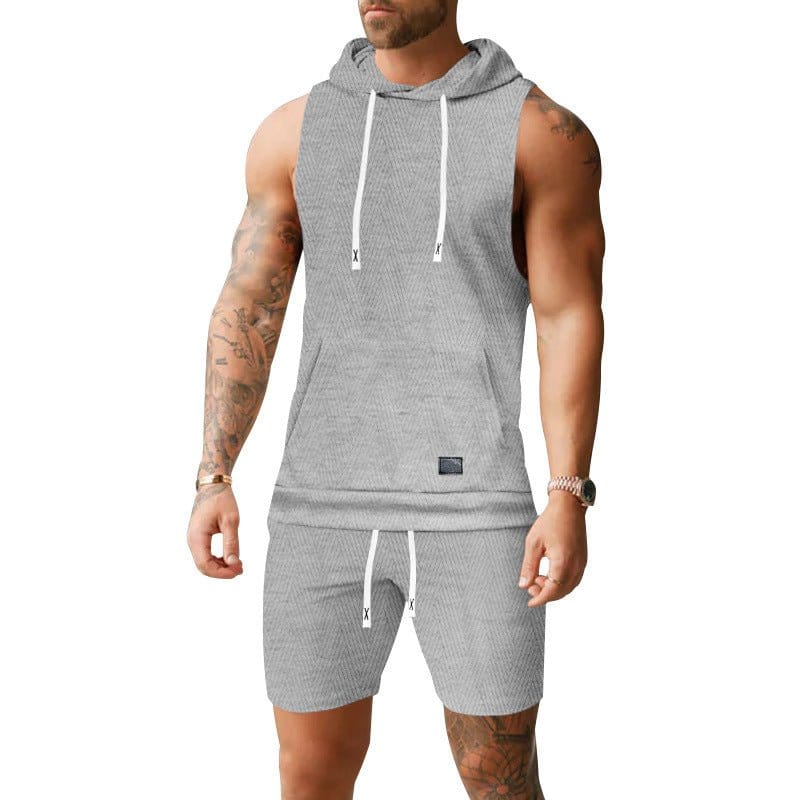Sleeveless Jacquard-knit Hooded Vest And Shorts Set | Silver Fox Sales
