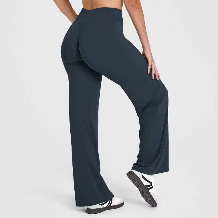 High-Waisted Straight Leg Yoga Pants for Women - Butt Lifting Loose Fit Workout Trousers for a Slimming Effect