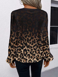 Women's Casual Leopard-Print Puff-Sleeve V-Neck Shirt | Silver Fox Sales