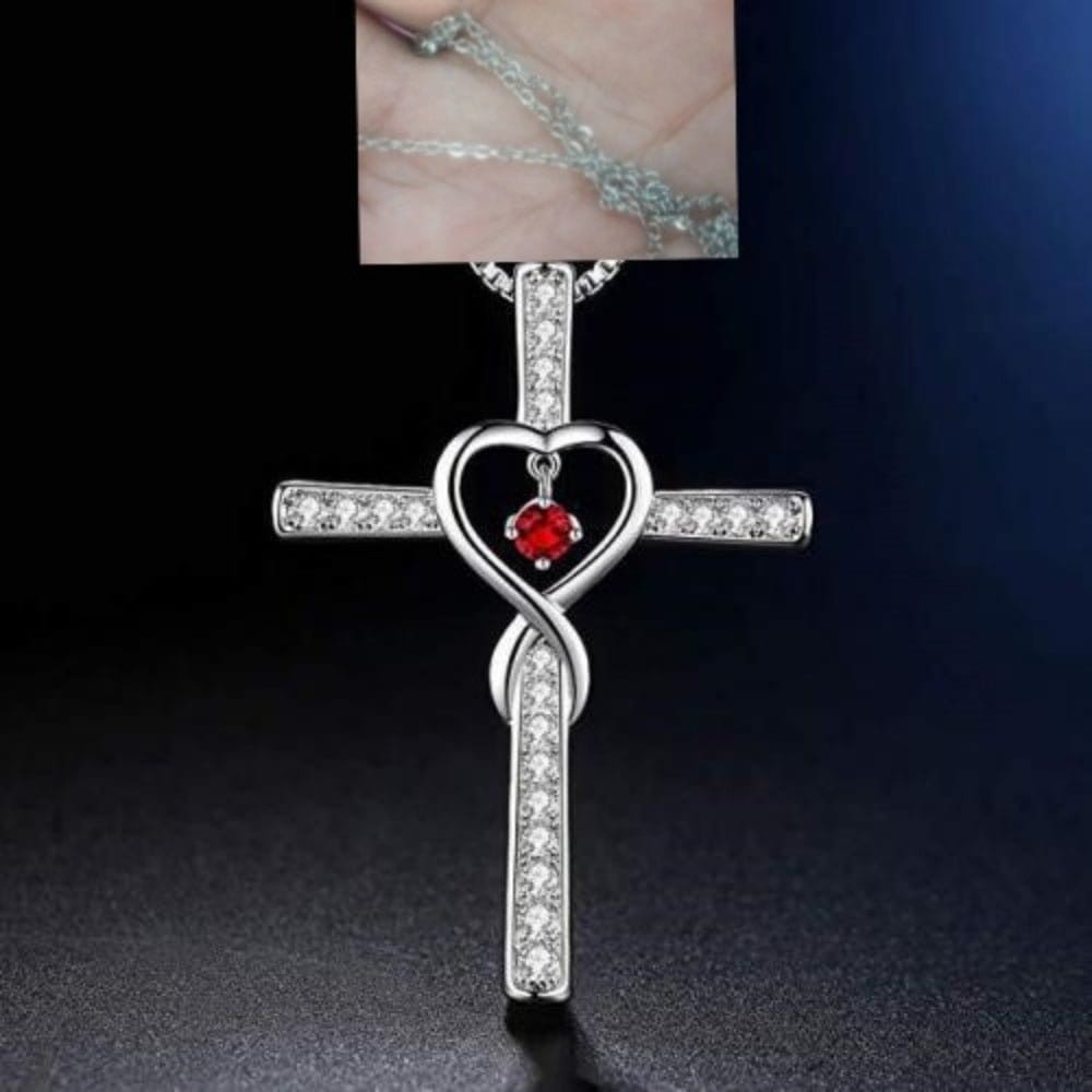 Infinity Love God We Trust Christian Cross Birthstone Crystal Pendant Necklace Colour Gems Zircon Heart | Silver Fox Sales