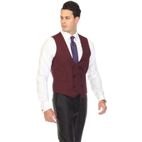 Burgundy double breasted vest set worn with dress shirt – view 5