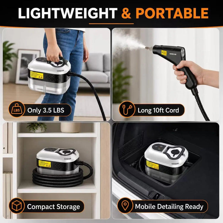 MREGB Handheld Steam Cleaner High-Temperature Pressurized Portable Steamer Fast Heat-Up Deep Cleaning Tool with Accessories for Car Detailing Kitchen Grease Bathroom Tile Floor Multi Surface Home Appliance Wash Equipment