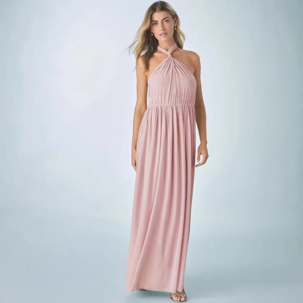 Pleated Solid-Colored Strap Three-Way Dress | Silver Fox Sales