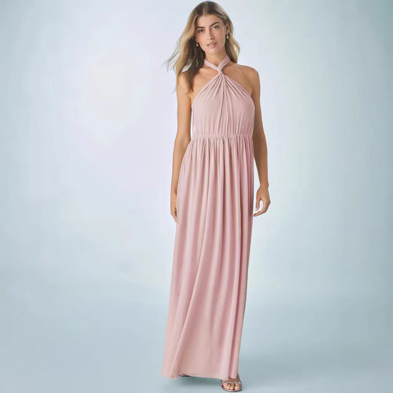 Pleated Solid-Colored Strap Three-Way Dress