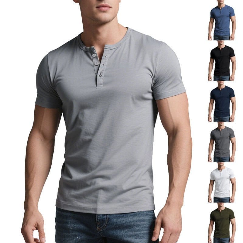 Mens casual crew-neck t-shirt displayed in various colors including grey, black, navy, and white.