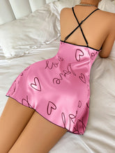 Heart Letter Print Nightdress Casual round Neck Spaghetti Strap Sleep Dress Women&