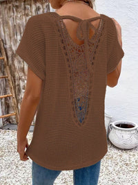 Womens Lace-Panel V-Neck Fashion T-Shirt | Silver Fox Sales