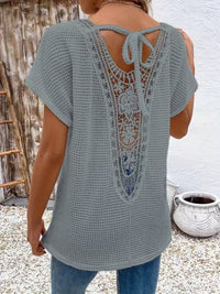 Womens Lace-Panel V-Neck Fashion T-Shirt | Silver Fox Sales