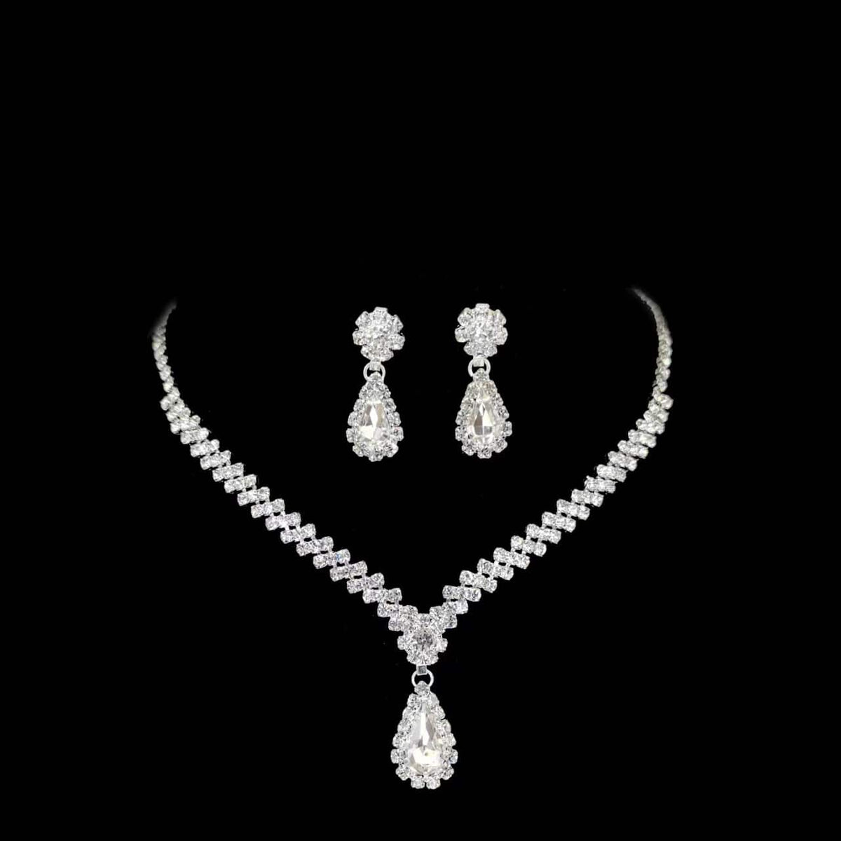 Rhinestone Necklace And Earring Set Of Two Pieces | Silver Fox Sales