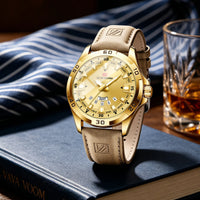 Men’s Business Quartz Watch – Leather Strap & Day-Date Display