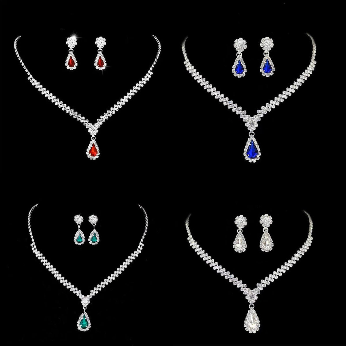 Rhinestone Necklace And Earring Set Of Two Pieces | Silver Fox Sales