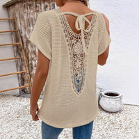Womens Lace-Panel V-Neck Fashion T-Shirt | Silver Fox Sales