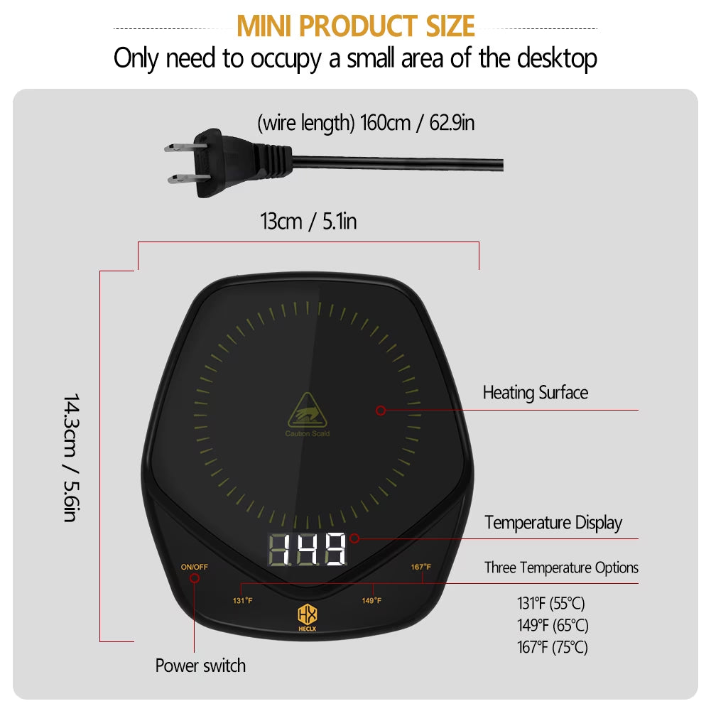 Coffee Mug Warmer Auto Shut off for Desk, 3 Temperature-Controlled Smart Cup Warmer, Electric Tea & Espresso Beverage Warmers for Heating Coffee, Tea, Water, Milk (Black - 14Oz)