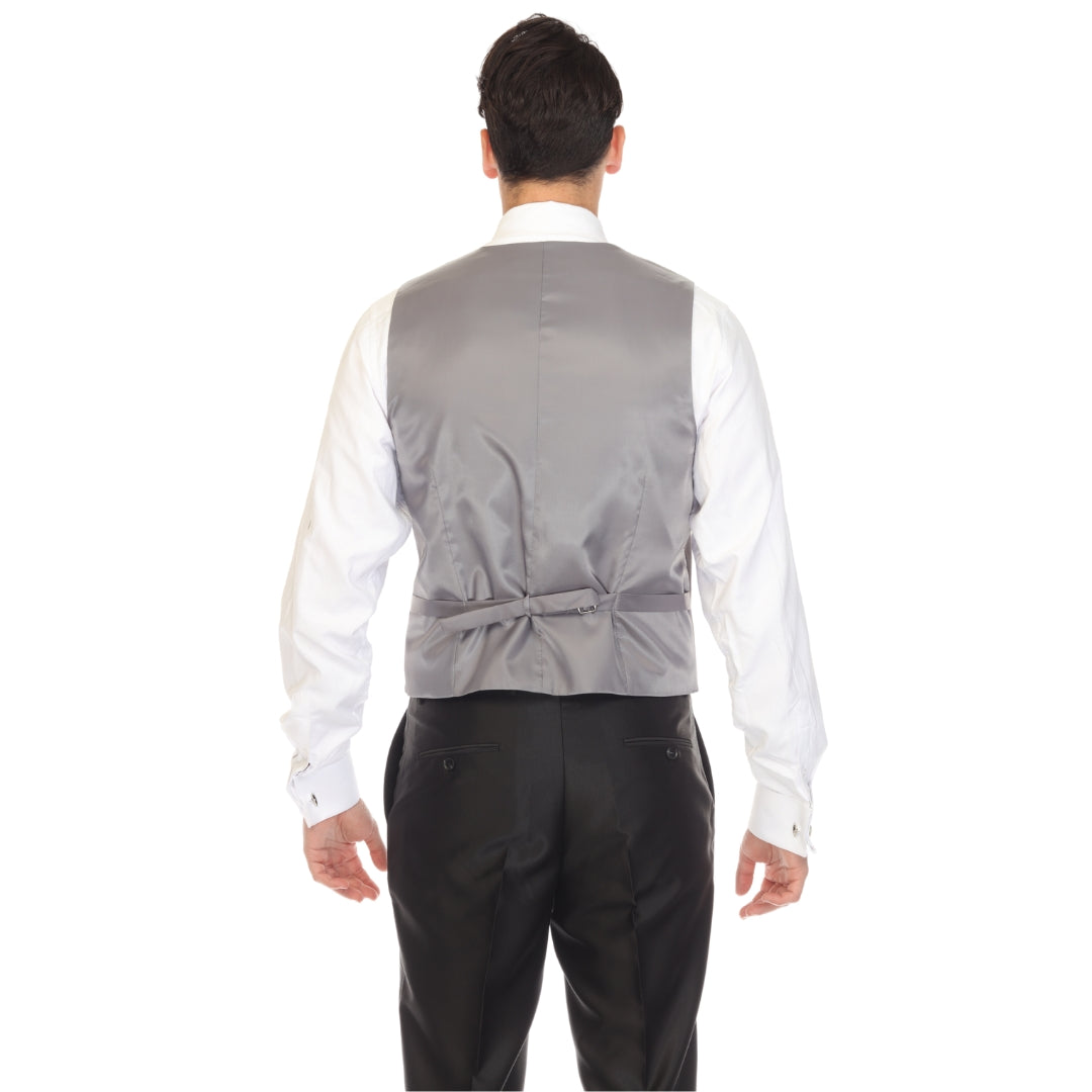 Grey double breasted vest set worn with dress shirt – view 6