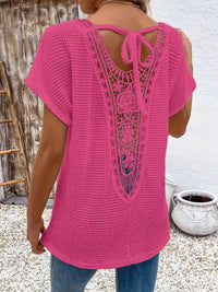 Womens Lace-Panel V-Neck Fashion T-Shirt | Silver Fox Sales
