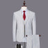 Mens fashionable and versatile striped three-piece suit for men in gray wide stripe with red tie and shoes