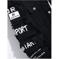 Korean loose-fitting denim jacket showcasing distressed details and unique patches.