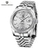 automatic waterproof sports watch for men with luminous hands and stainless steel bracelet.