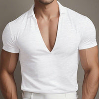 Men's breathable v-neck short sleeve top in white, perfect for casual outings and lounging.