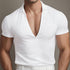 Mens breathable v-neck short-sleeve top in white color, showcasing a stylish pullover design for casual wear.