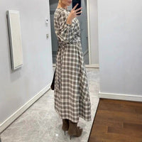 Women's Plaid Print Long Sleeve Dress | Silver Fox Sales